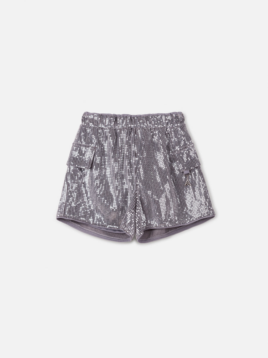 Shorts Infantil Animê Inverno Cinza Paetê