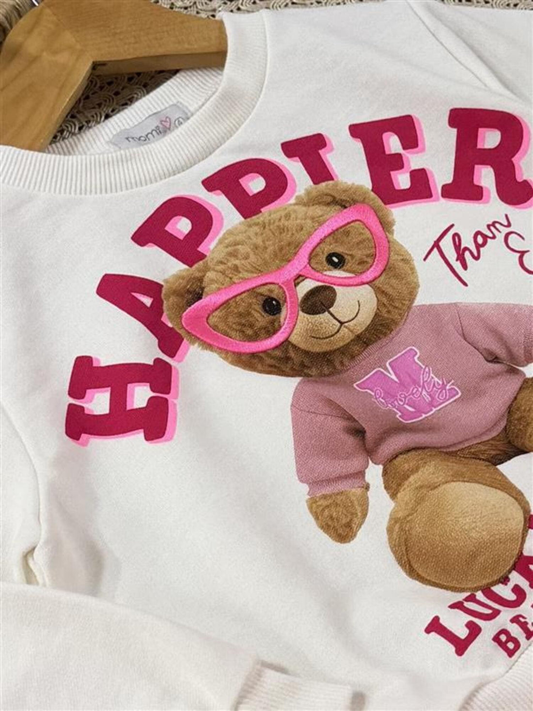 Moletom Infantil Momi Inverno Sem Flanela Branco Ursinha Happier