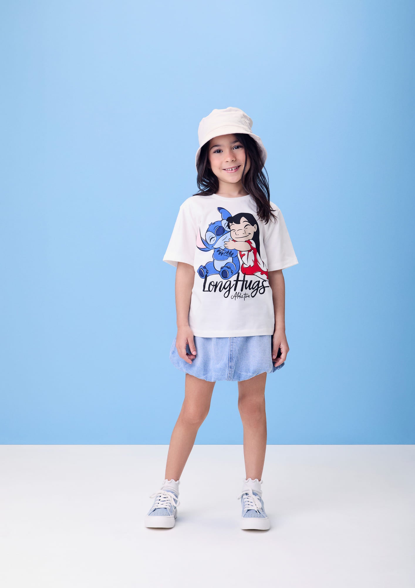 Blusa Infantil Momi Verão Branca Lilo e Stitch Disney