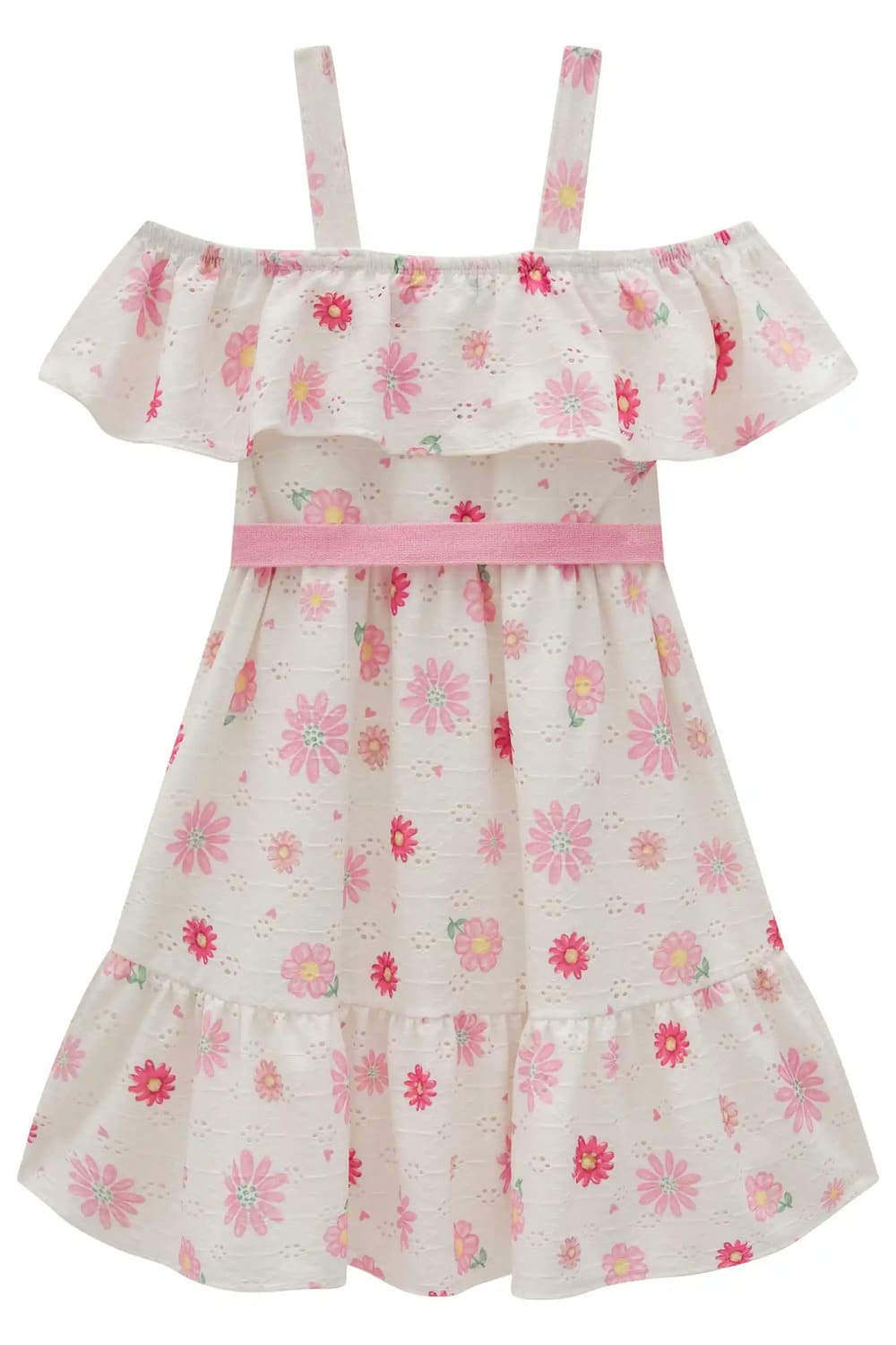 Vestido Infantil Kukie Verão Branco em Laise Floral