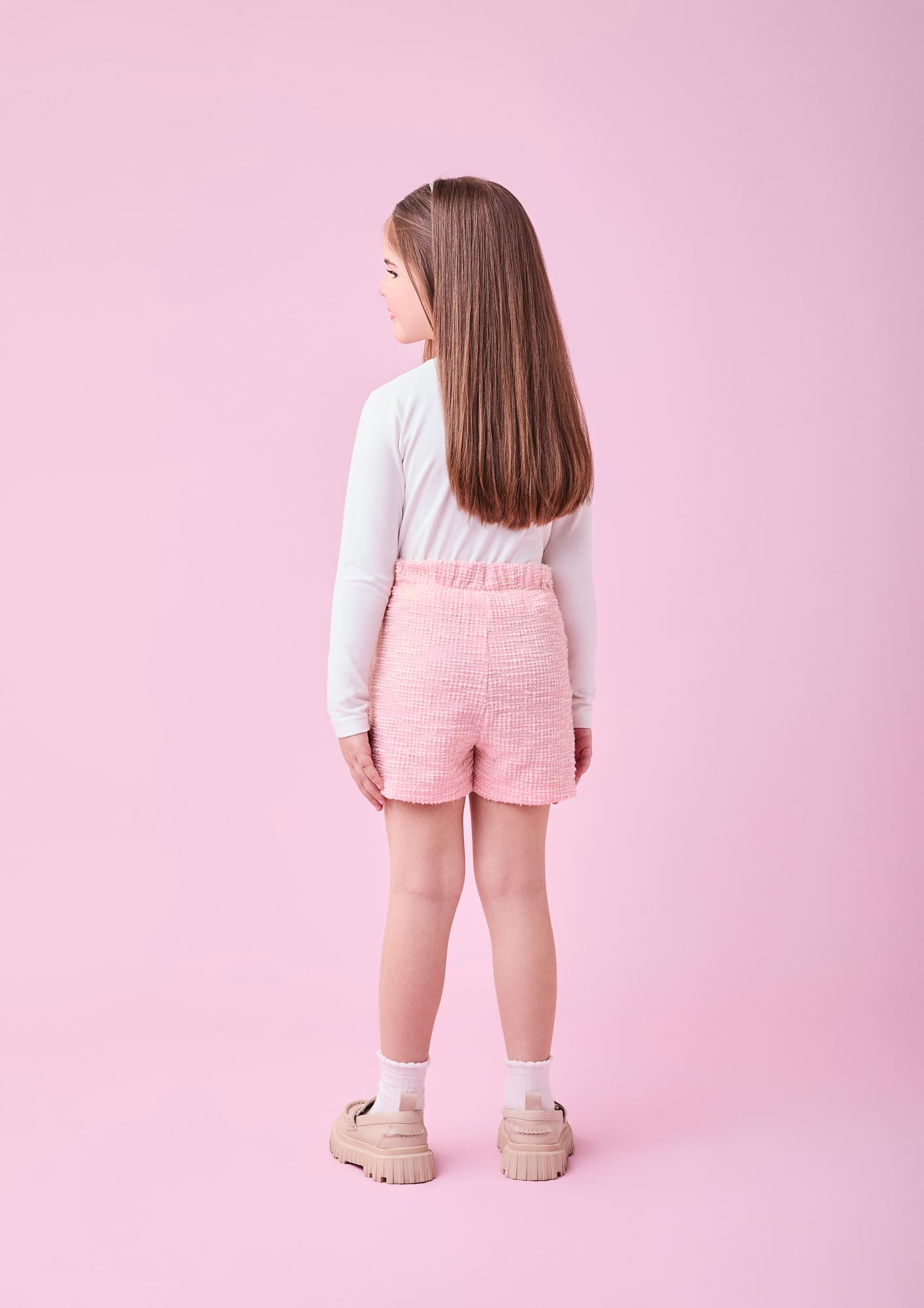 Conjunto Infantil Momi Inverno com Shorts Rosa e Blusa Manga Longa Branca com Strass