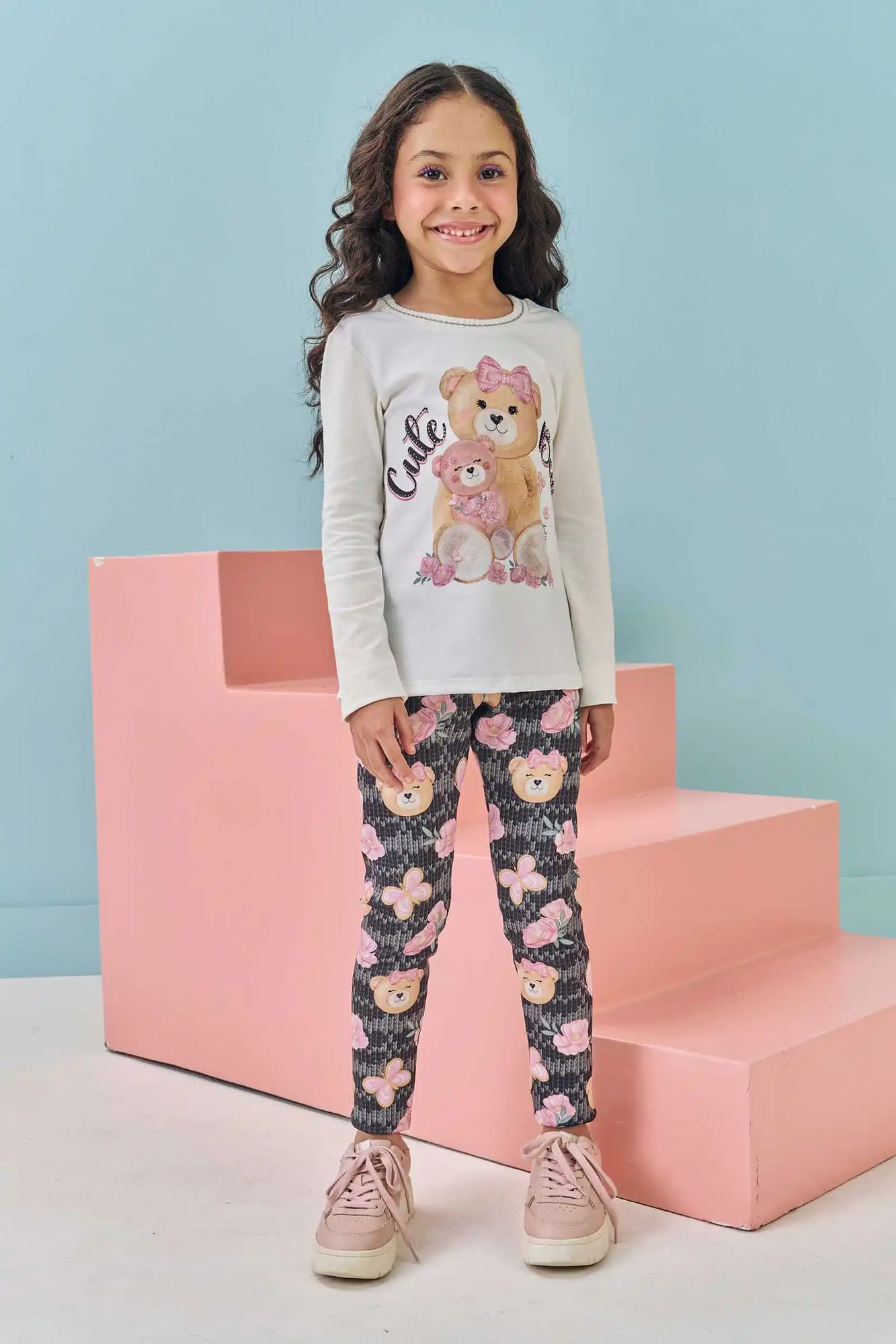 Conjunto Infantil Kukiê Inverno com Calça Legging Verde e Blusa Manga Longa Ursinhas