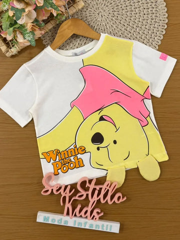 Blusa Infantil Menina Momi Branca Ursinho Pooh com Orelhinhas Disney