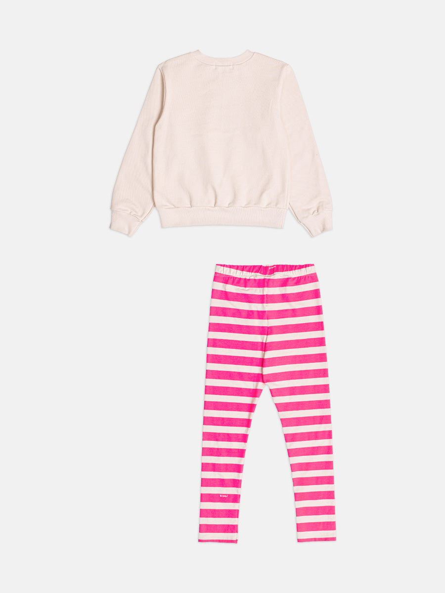 Conjunto Infantil Bimbi Inverno com Calça Legging e Moletom sem Flanela Bege Life is Cool