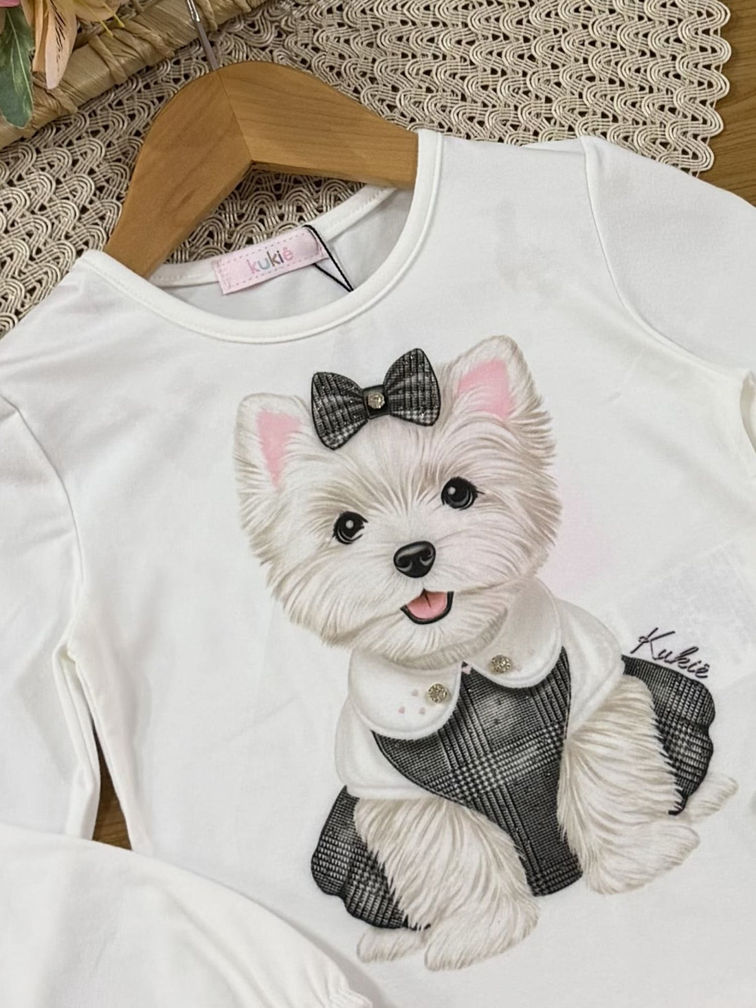 Blusa Infantil Kukiê Inverno Manga Longa Branca Cachorrinha Fashion