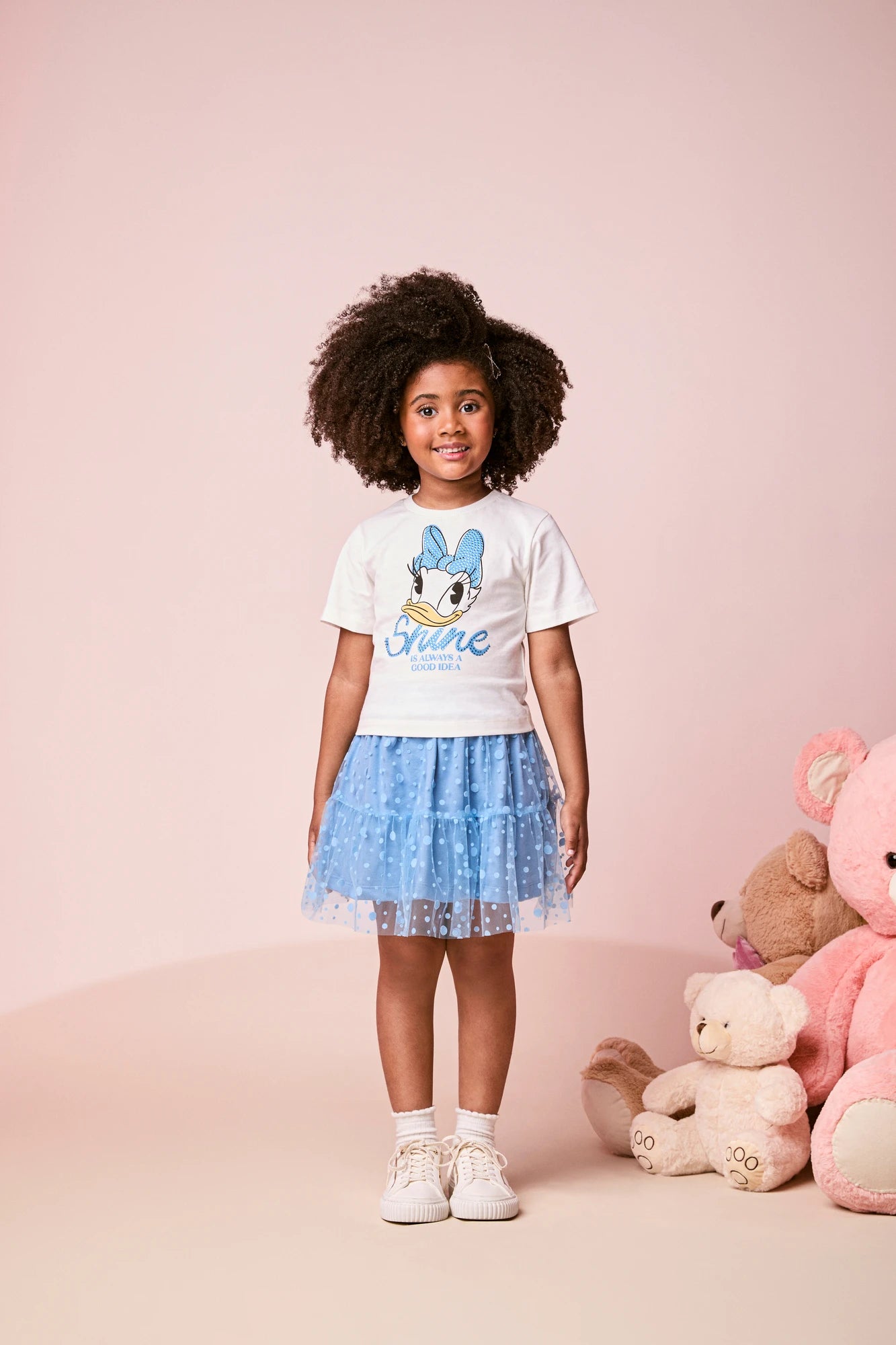 Conjunto Infantil Momi Inverno com Saia Azul e Blusa Manga Curta Margarida Disney