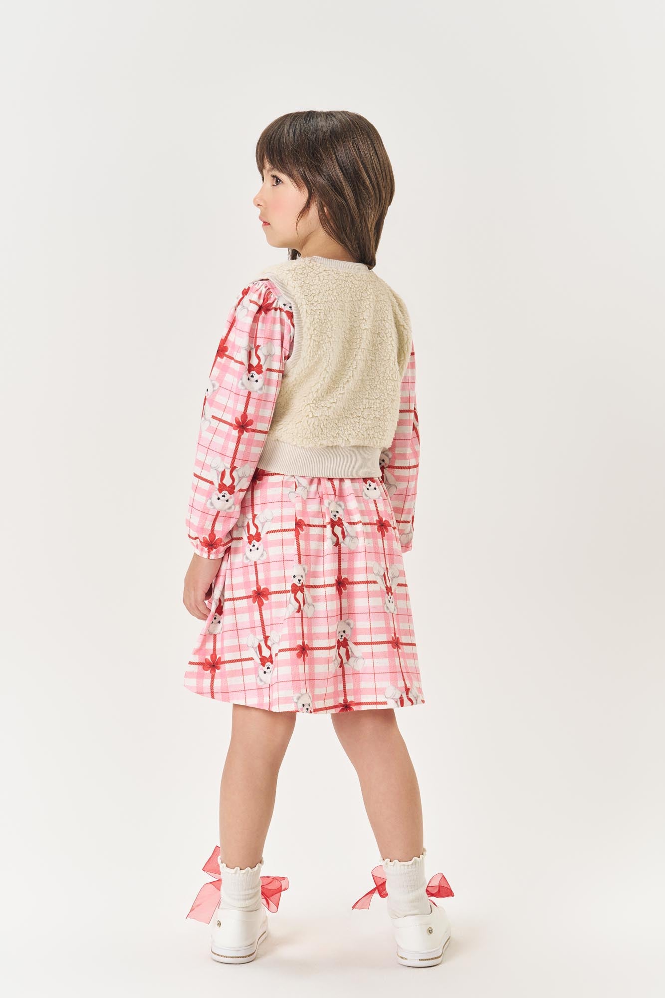 Vestido Infantil Cinti Inverno com Colete Ursinho