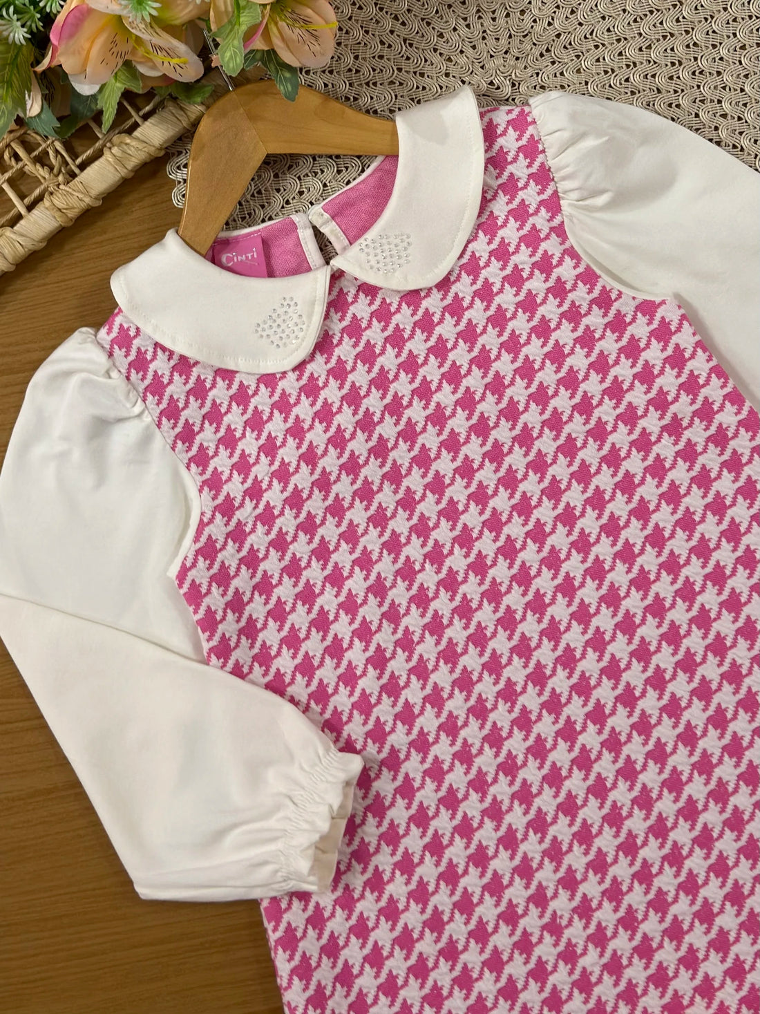 Vestido Infantil Cinti Inverno Pied-de-Poule Rosa