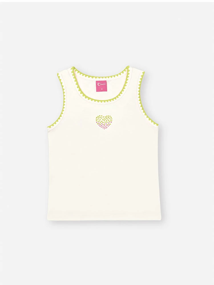 Conjunto Infantil Cinti Verão com Saia Verde em Tule e Regata Coração