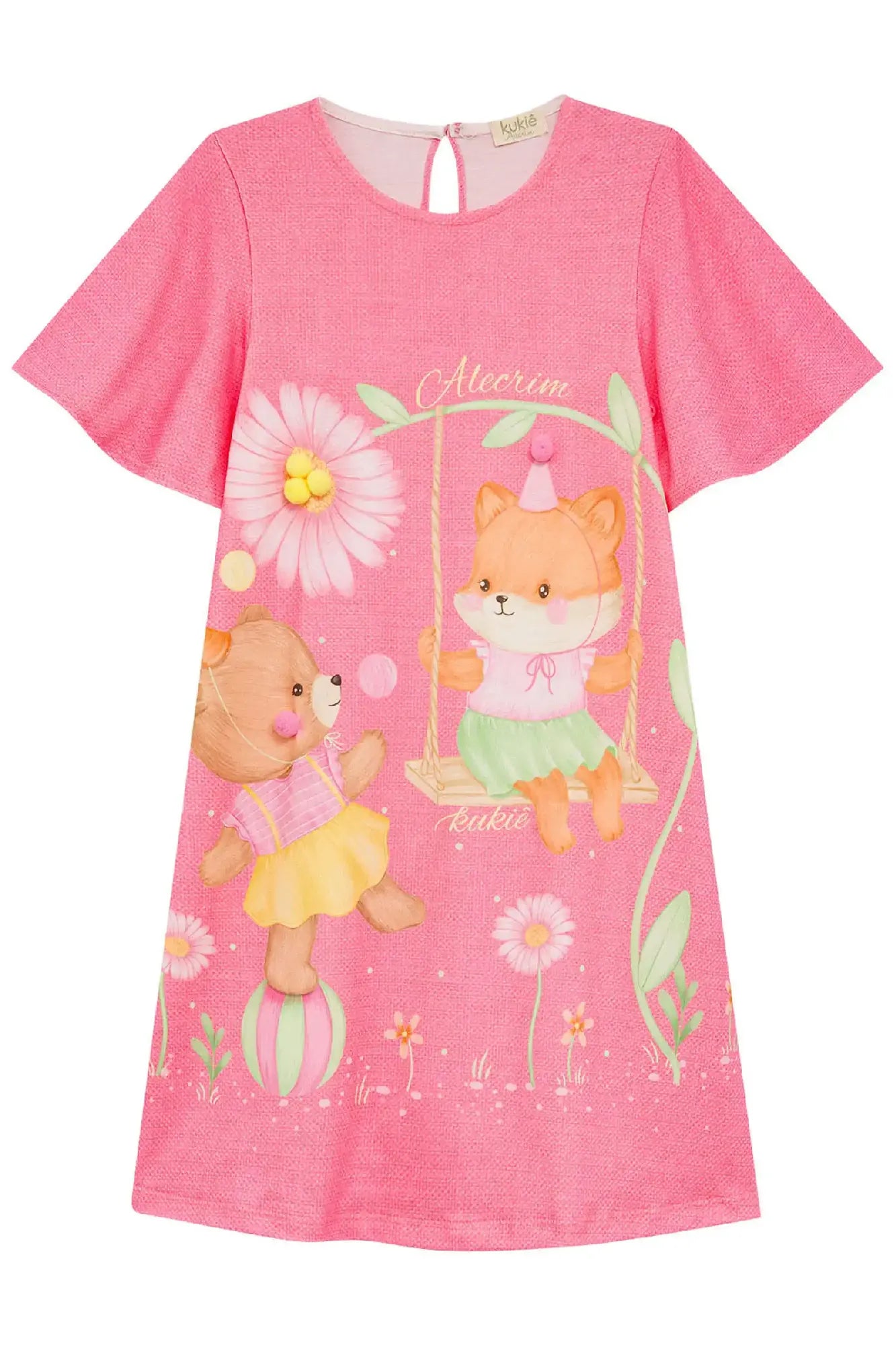 Vestido Infantil Kukiê Verão Rosa Roposinha e Ursinha