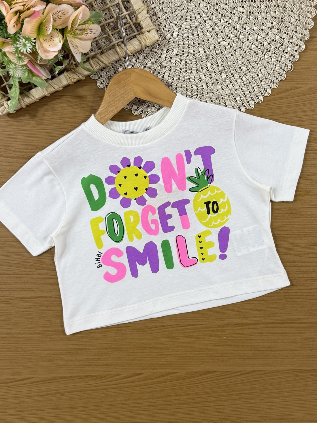 Conjunto Infantil Bimbi Verão com Saia Verde e Blusa Branca Smile