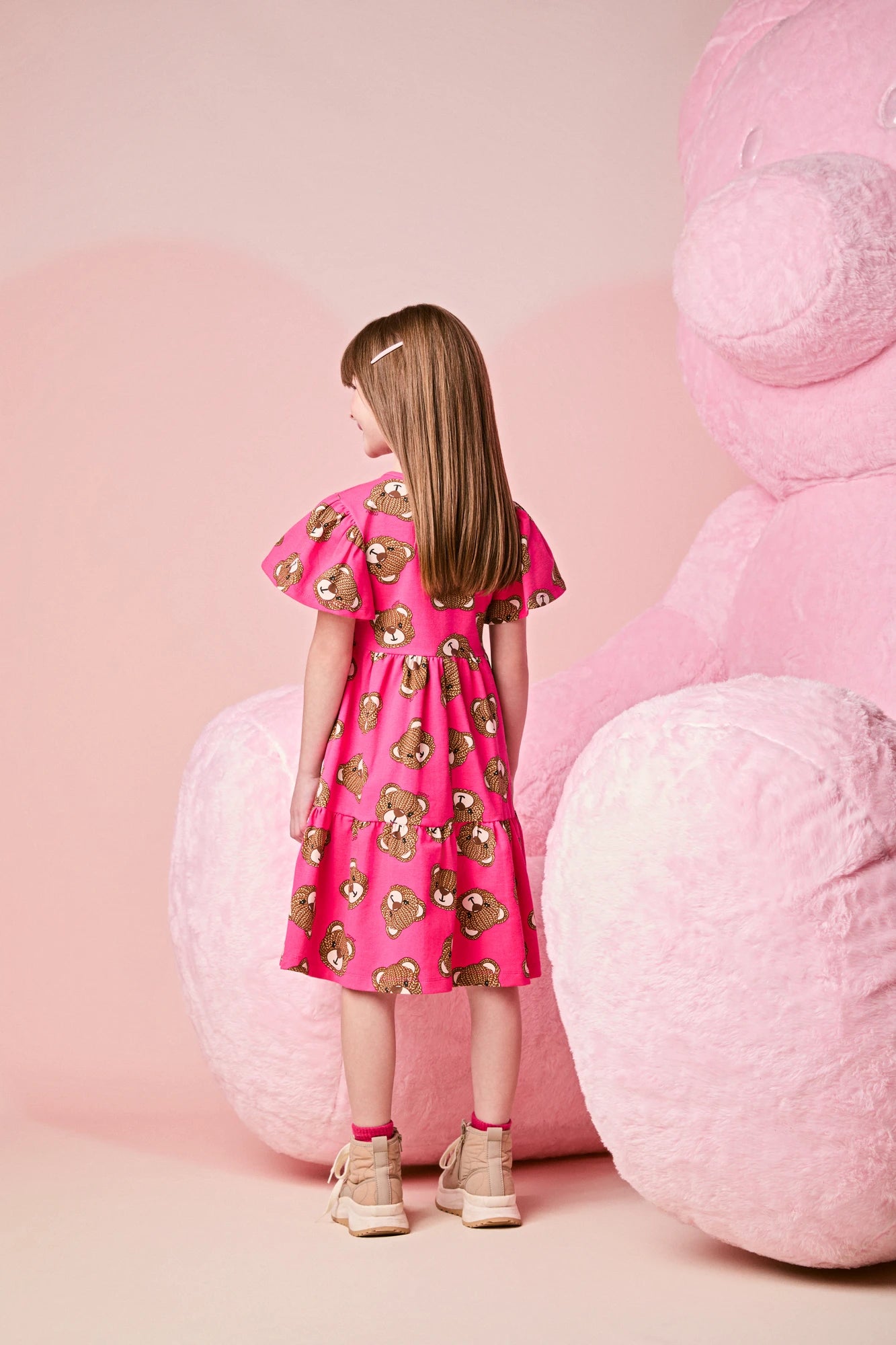 Vestido Infantil Momi Inverno Rosa Escuro Ursinhos Tricote