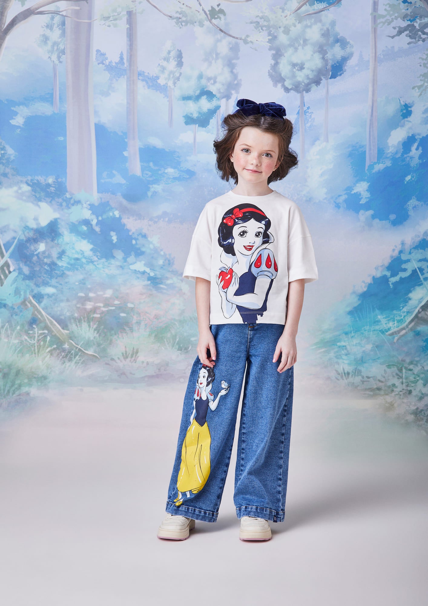 Blusa Infantil Animê Manga Curta Branca de Neve Disney