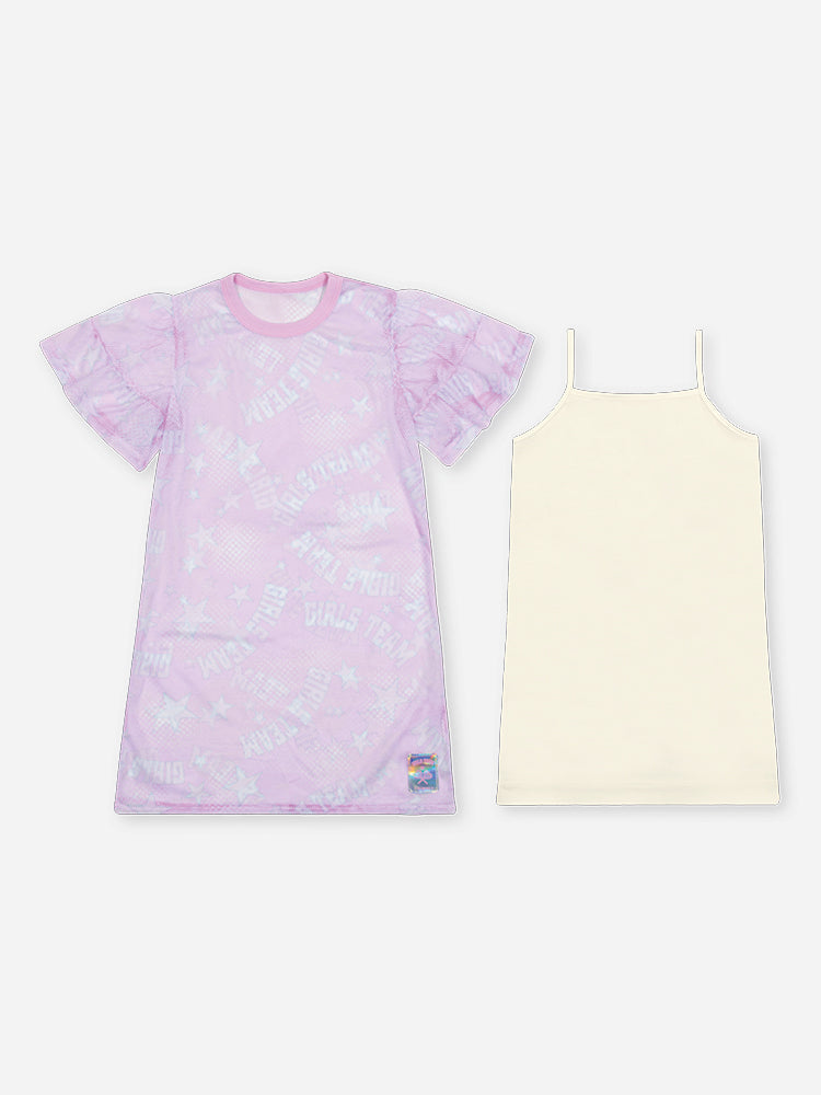 Vestido Infantil Cinti Verão Branco com Sobreposição em Tela Lilás