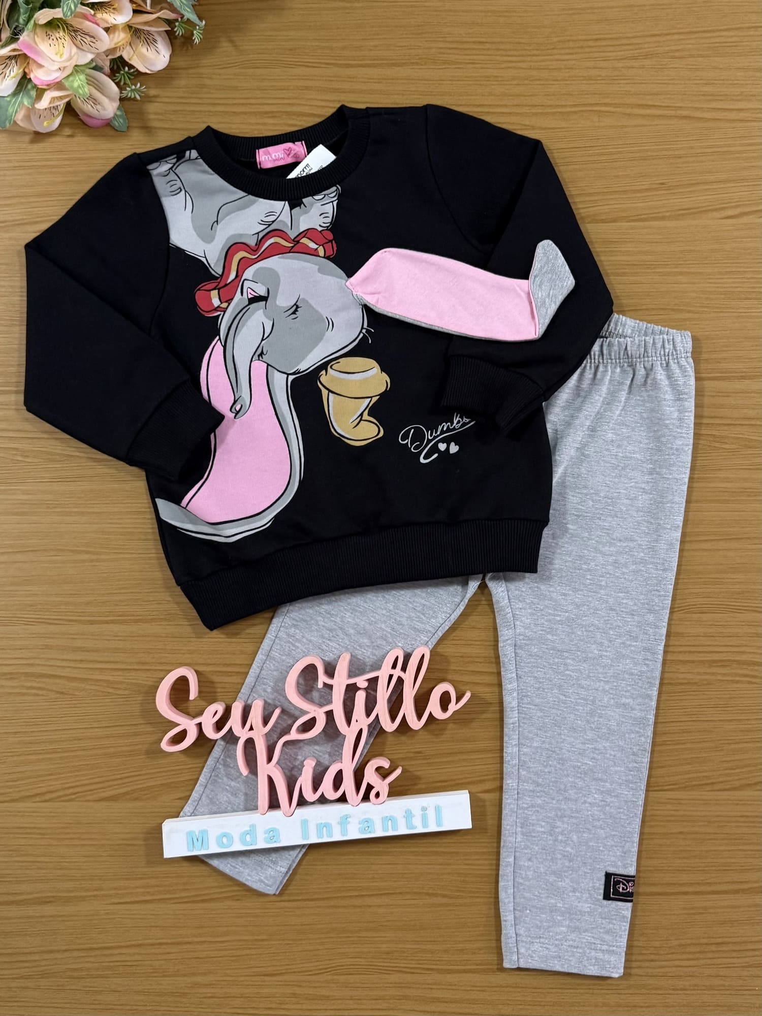Conjunto Infantil Momi Inverno com Calça e Casaco Preto Dumbo