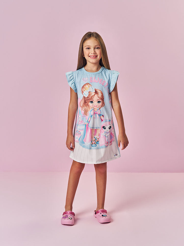 Camisola Infantil Cinti Verão Azul Menininha e Unicórnio Sweet Cute