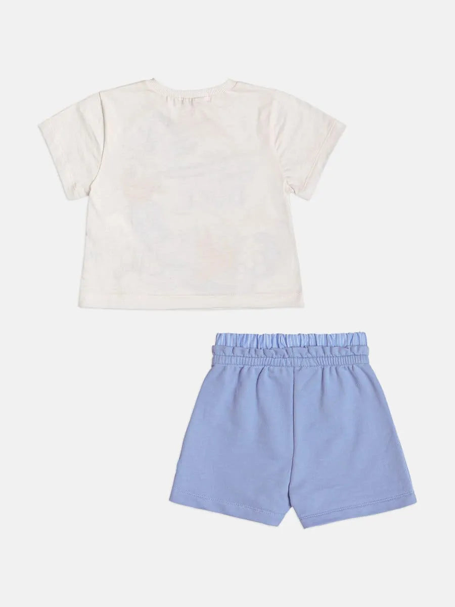 Conjunto Infantil Menina Momi com Shorts Azul e Blusa Branca Daisy Duck Strass Disney