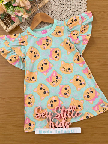 Vestido Infantil Cinti Verão Verde Gatinha