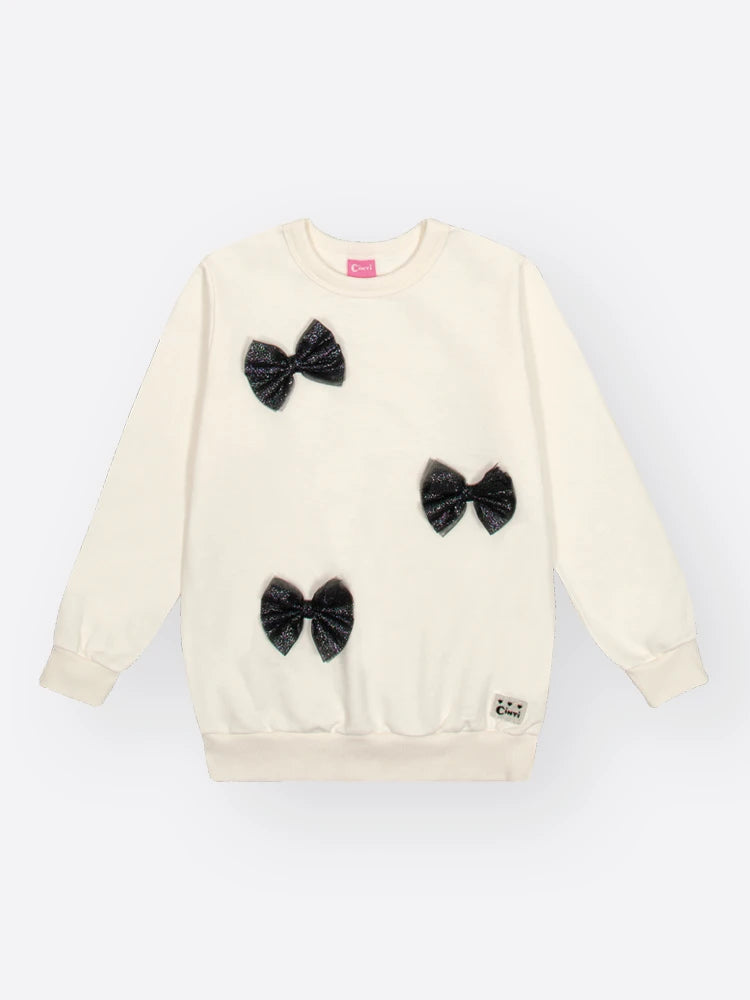 Conjunto Infantil Cinti Inverno com Calça Legging Preta e Moletom Flanelado Laços