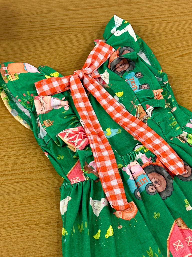 Vestido Infantil Kukie Alecrim Verão Verde Fazendinha