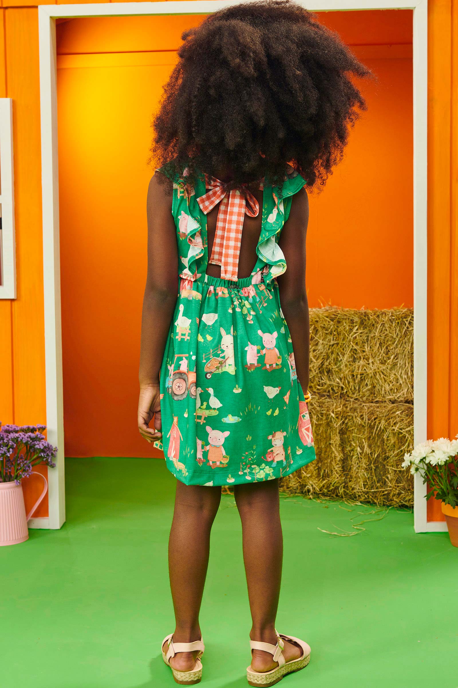 Vestido Infantil Kukie Alecrim Verão Verde Fazendinha