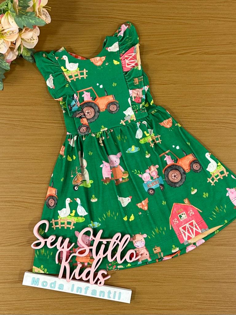 Vestido Infantil Kukie Alecrim Verão Verde Fazendinha
