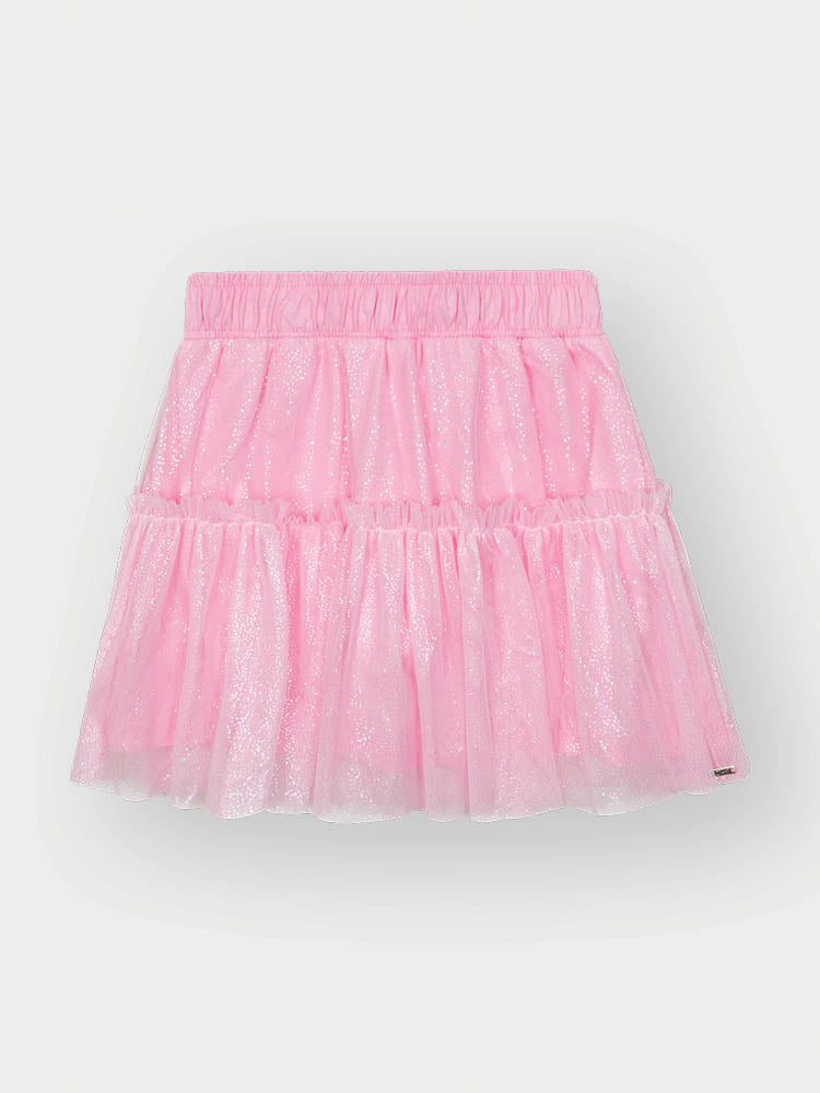Saia Infantil Cinti Verão Rosa em Tule com Brilho