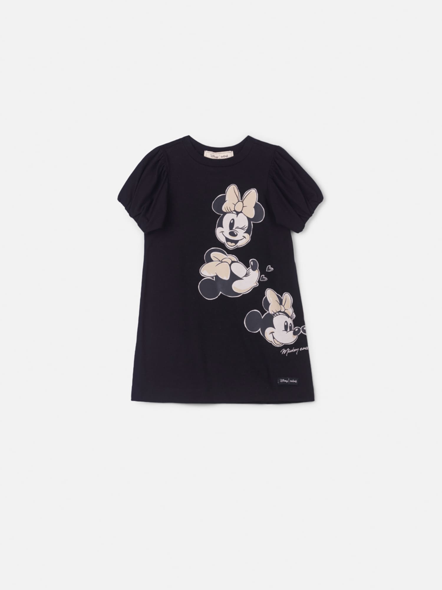 Vestido Infantil Animê Inverno Manga Curta Preto Minnie e Mickey Disney
