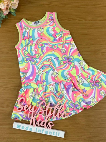 Vestido Infantil Kukie Verão Borboleta Neon