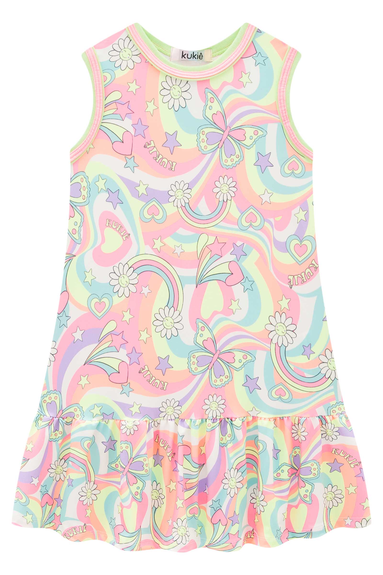 Vestido Infantil Kukie Verão Borboleta Neon