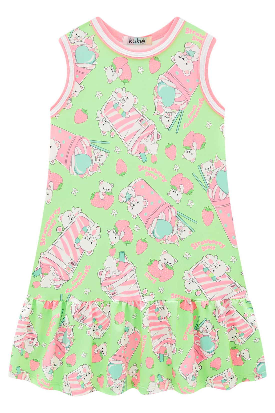 Vestido Infantil Kukie Verão Verde Ursinhos