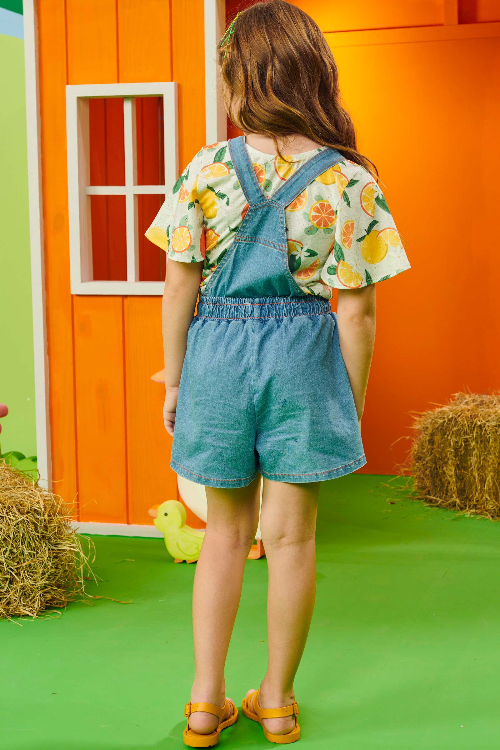 Jardineira Infantil Kukie Alecrim Verão Com Blusa Frutas