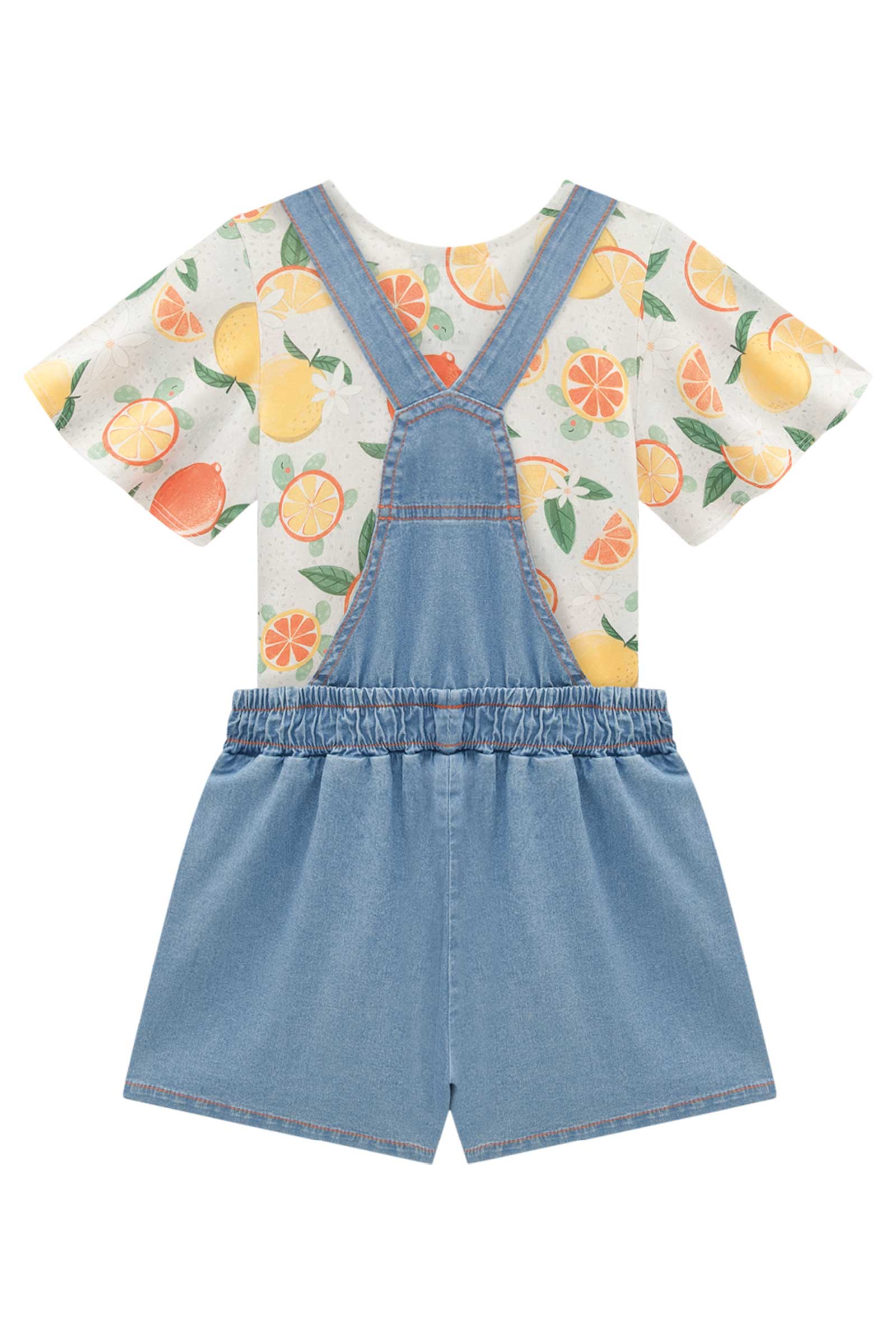 Jardineira Infantil Kukie Alecrim Verão Com Blusa Frutas