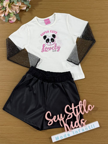 Conjunto Infantil Cinti Inverno Shorts e Blusa Pandinha