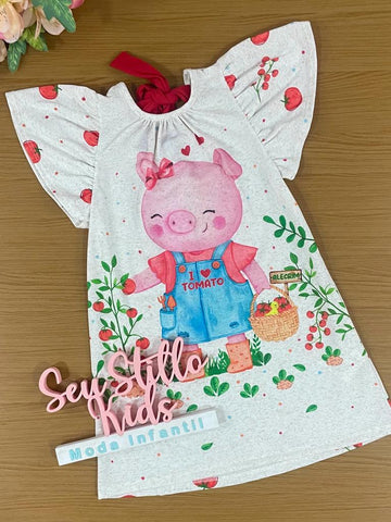 Vestido Infantil Kukie Verão Off White Porquinha