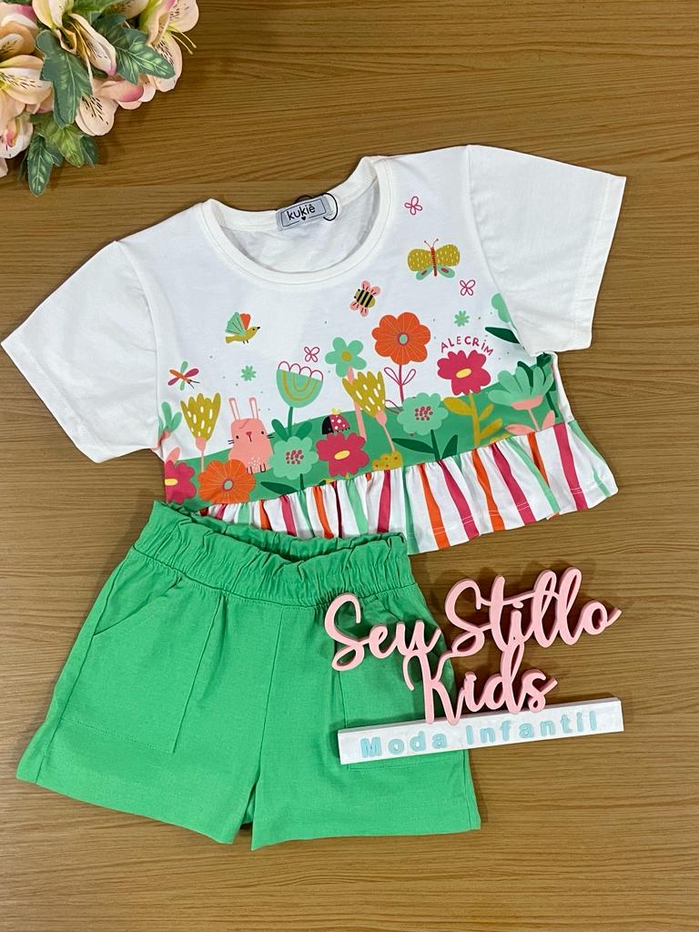 Conjunto Infantil Kukie Alecrim Verão Com Shorts e Blusa Floresta