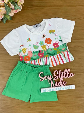 Conjunto Infantil Kukie Alecrim Verão Com Shorts e Blusa Floresta