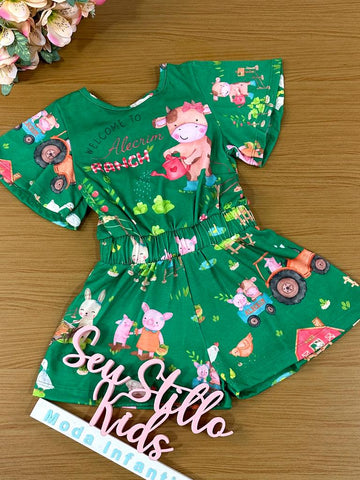 Macaquinho Infantil Kukie Alecrim Verão Verde Fazendinha