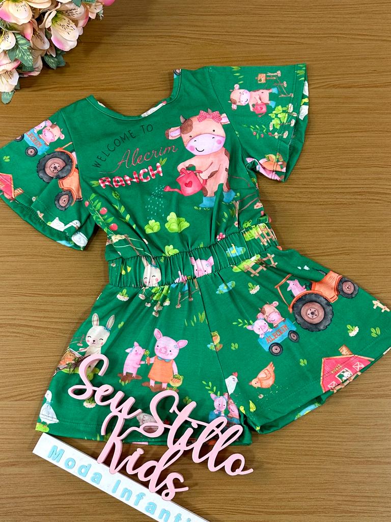Macaquinho Infantil Kukie Alecrim Verão Verde Fazendinha