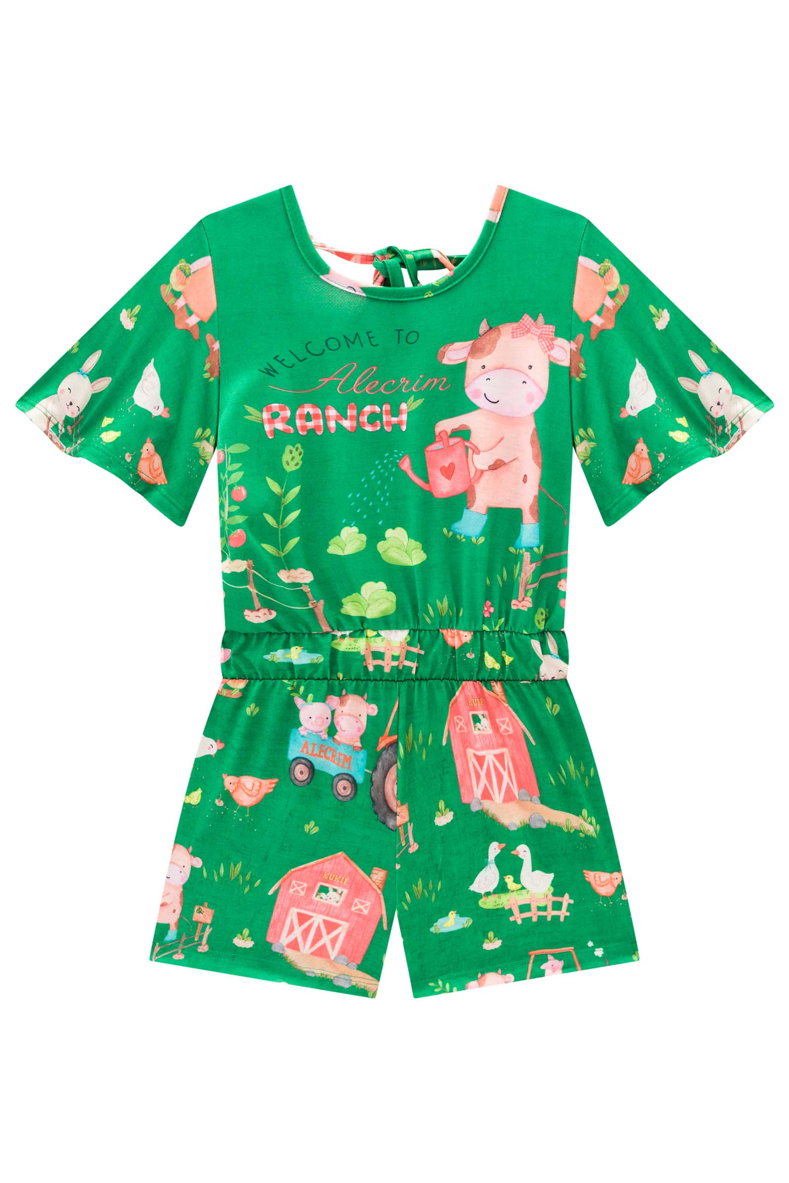 Macaquinho Infantil Kukie Alecrim Verão Verde Fazendinha