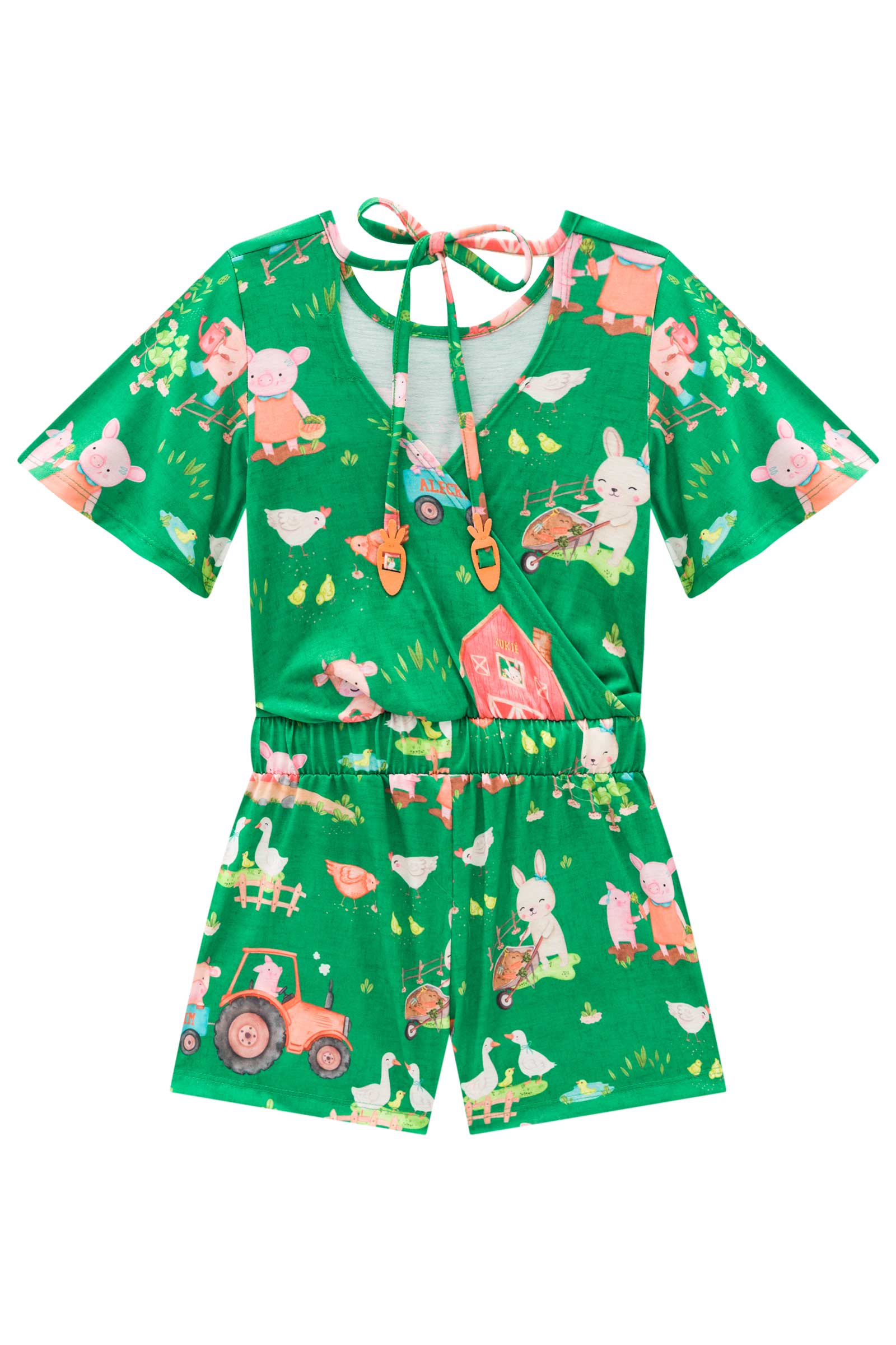 Macaquinho Infantil Kukie Alecrim Verão Verde Fazendinha