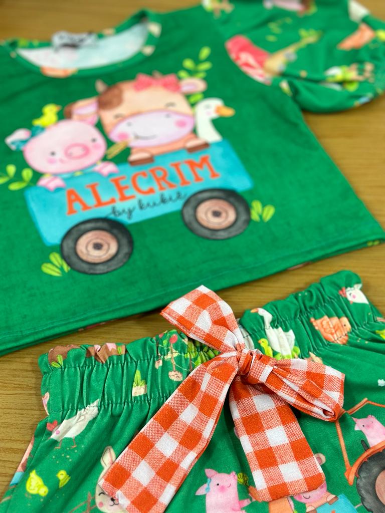 Conjunto Infantil Kukie Alecrim Verão Com Shorts e Blusa Fazendinha