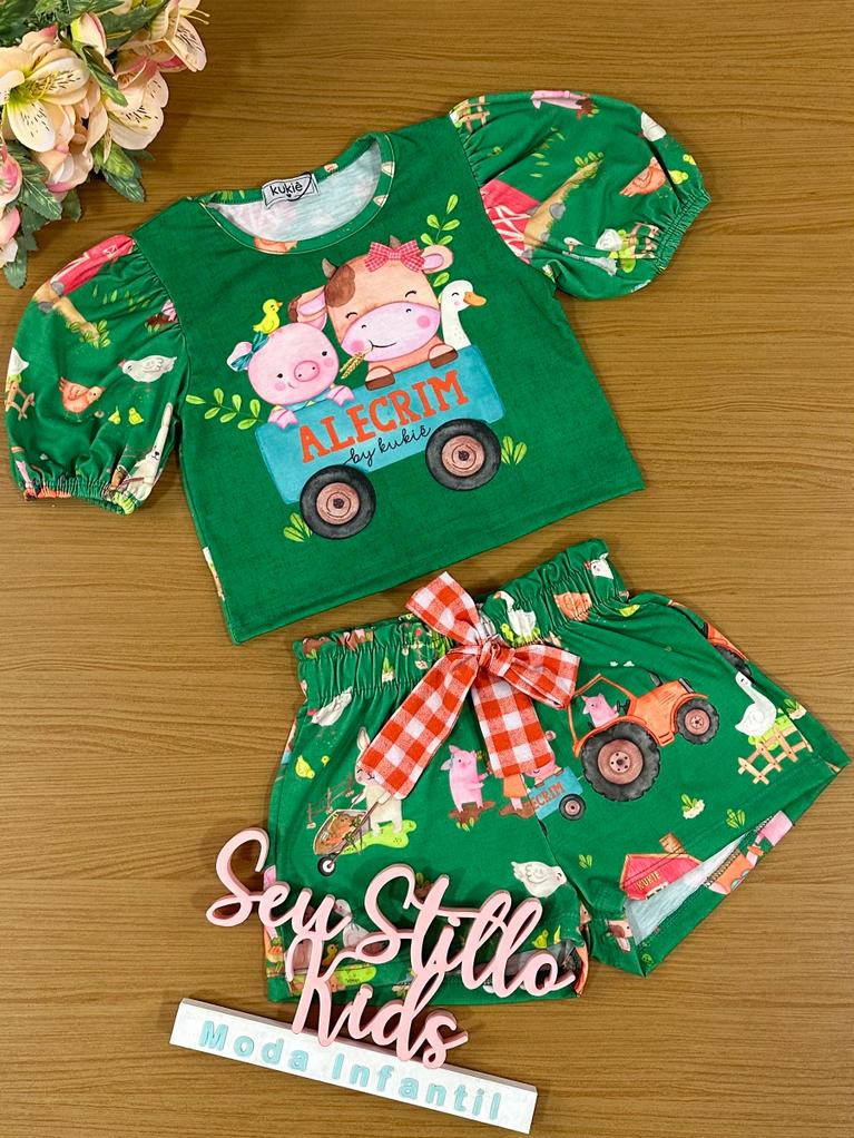 Conjunto Infantil Kukie Alecrim Verão Com Shorts e Blusa Fazendinha