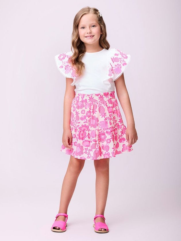 Conjunto Infantil Momi Verão Saia e Blusa Abacaxi Neon