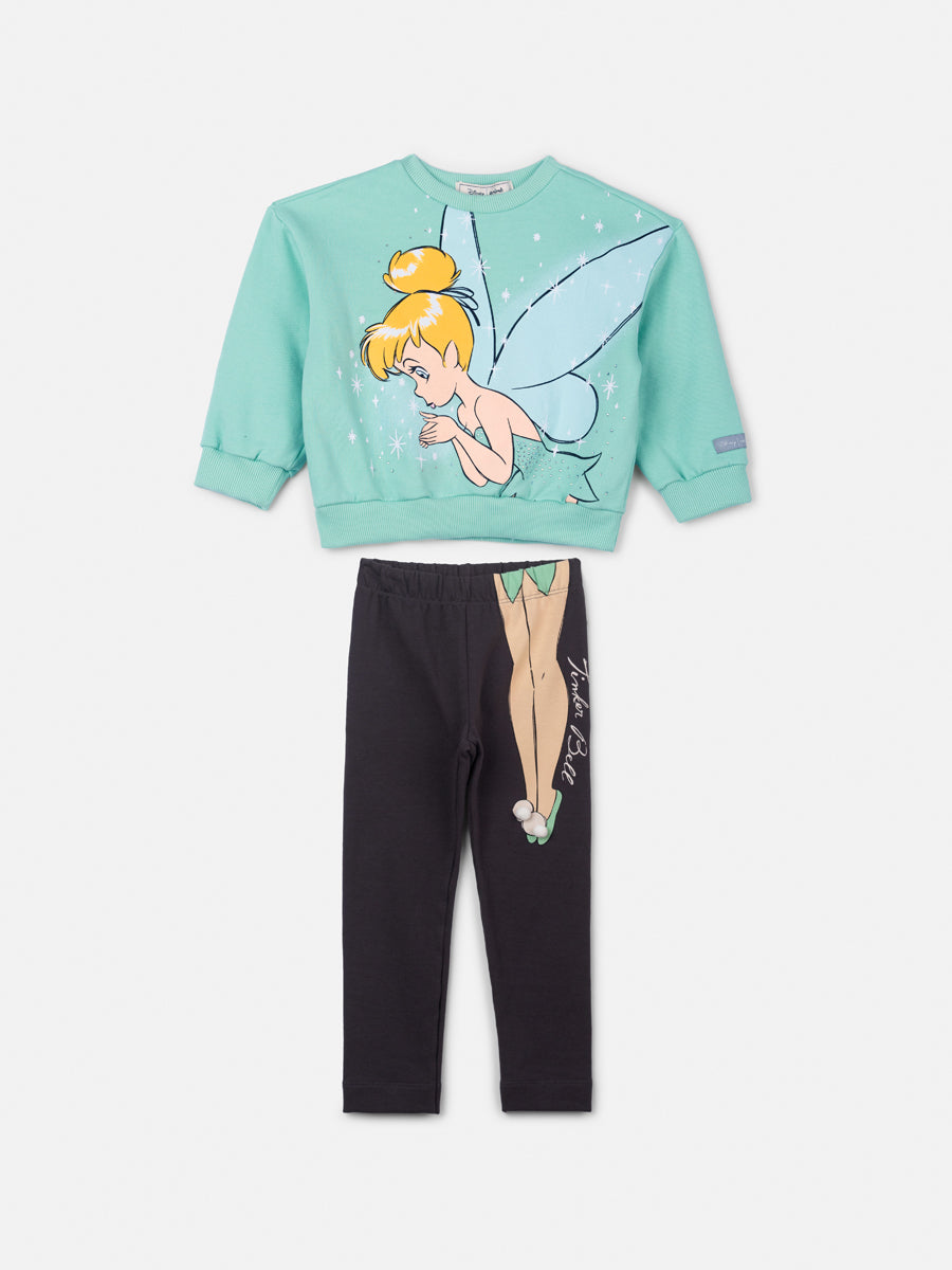Conjunto Infantil Animê Inverno com Calça Preta e Casaco Verde Sininho Disney