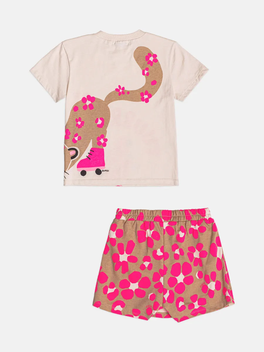 Conjunto Infantil Bimbi Inverno com Shorts Saia e Blusa Manga Curta Tigrinha