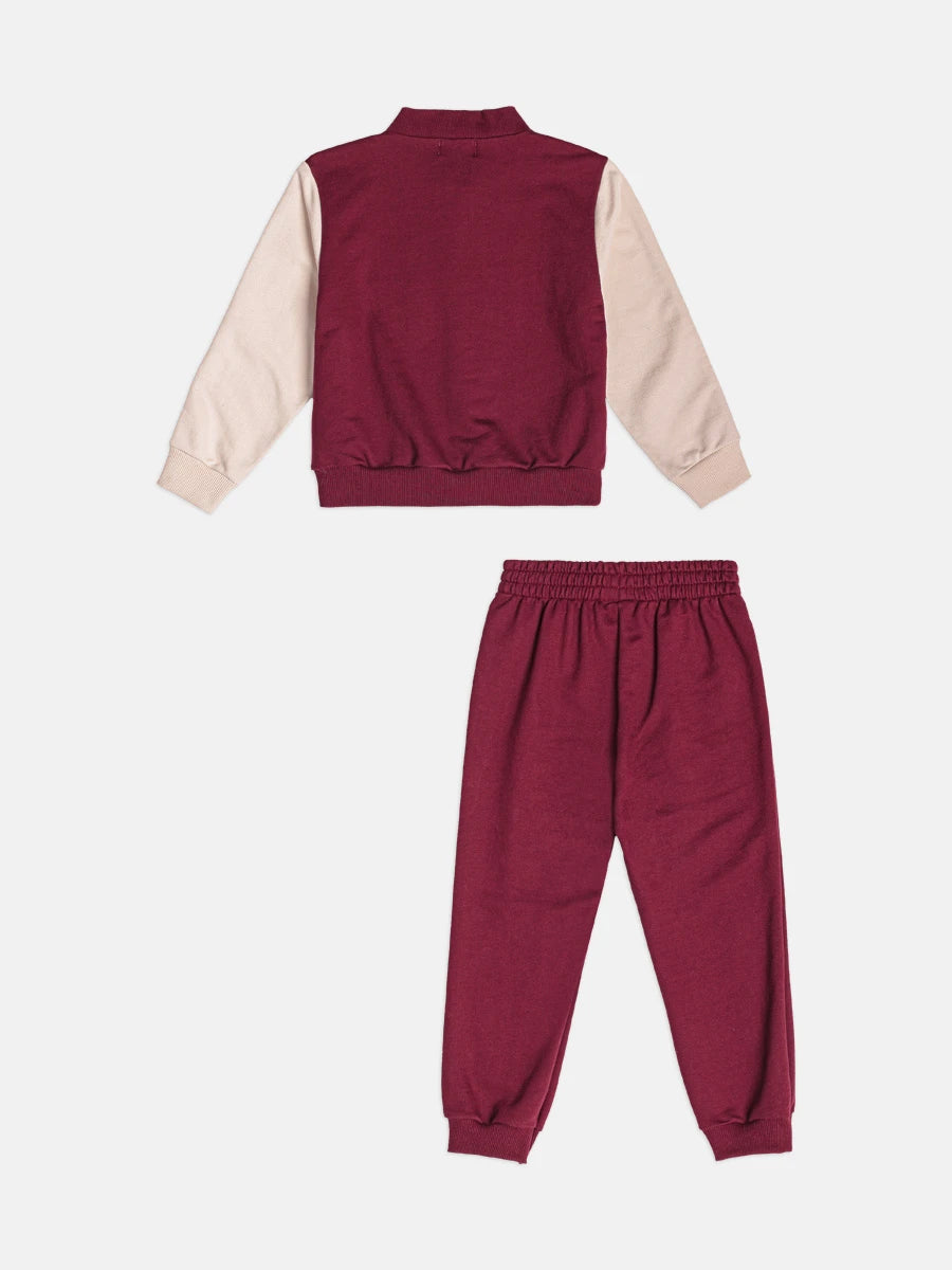 Conjunto Infantil Momi Inverno com Calça e Jaqueta sem Flanela Vinho The Cutest Style