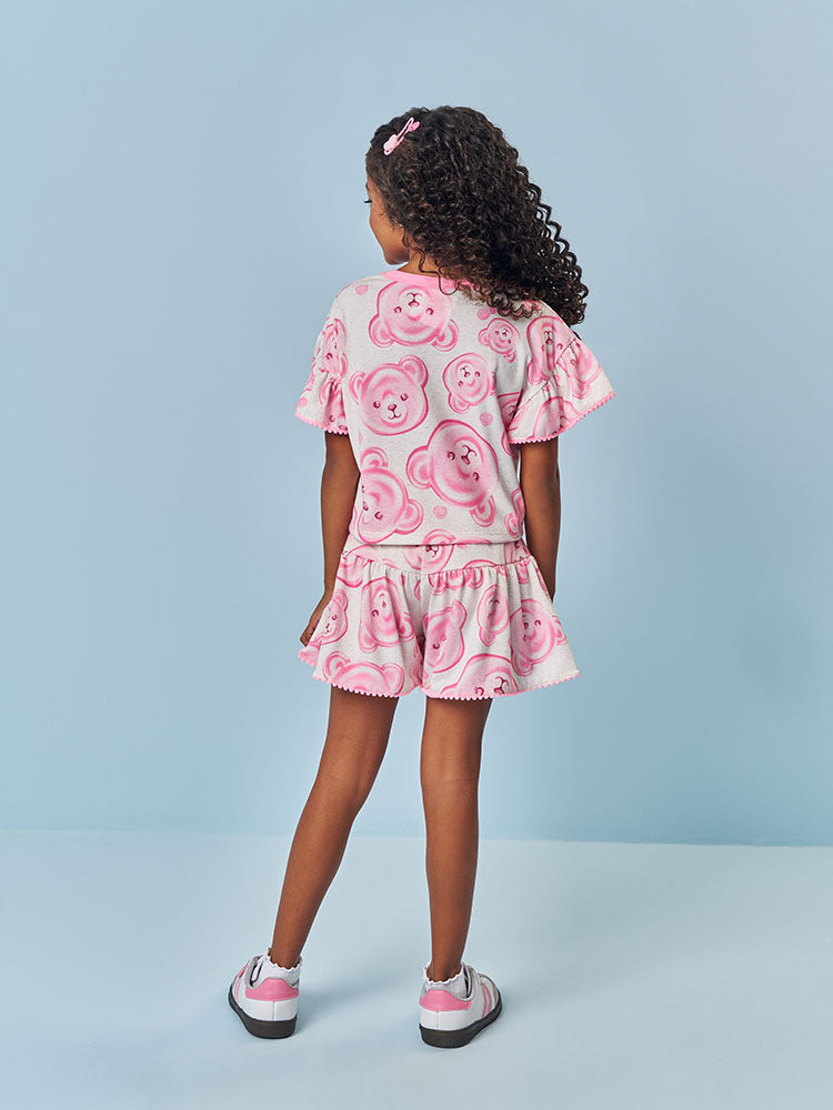 Conjunto Infantil Cinti Verão com Shorts e Blusa Rosa Ursinhas