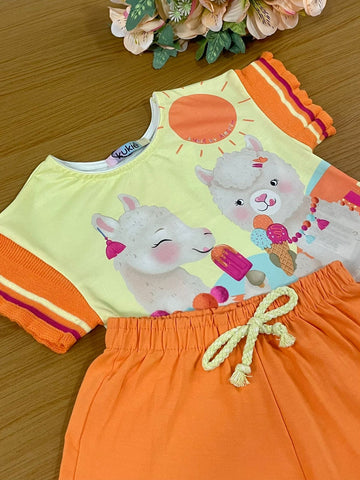 Conjunto Infantil Kukie Alecrim Verão Com Shorts e Blusa Animaizinhos Amigos