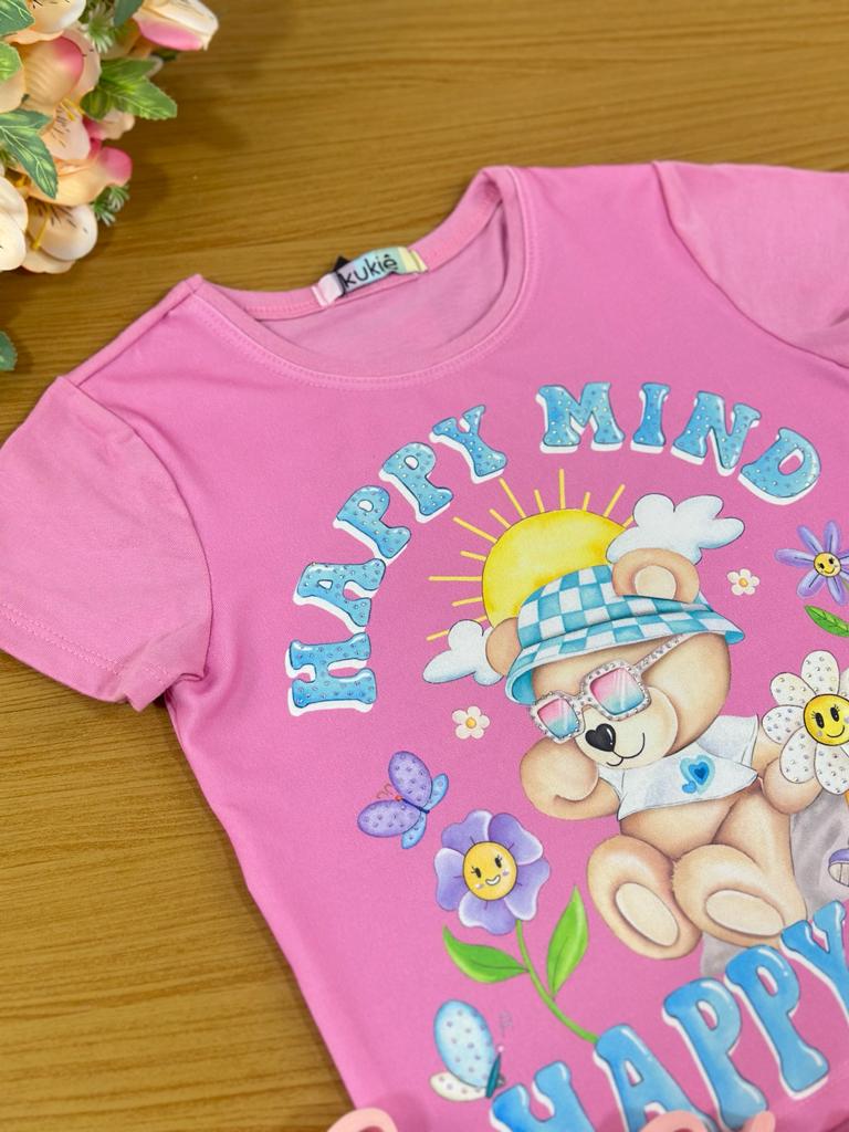 Blusa Infantil Kukie Verão Rosa Ursinho Love